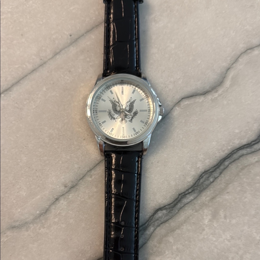 Men's Black Leather Strap Watch